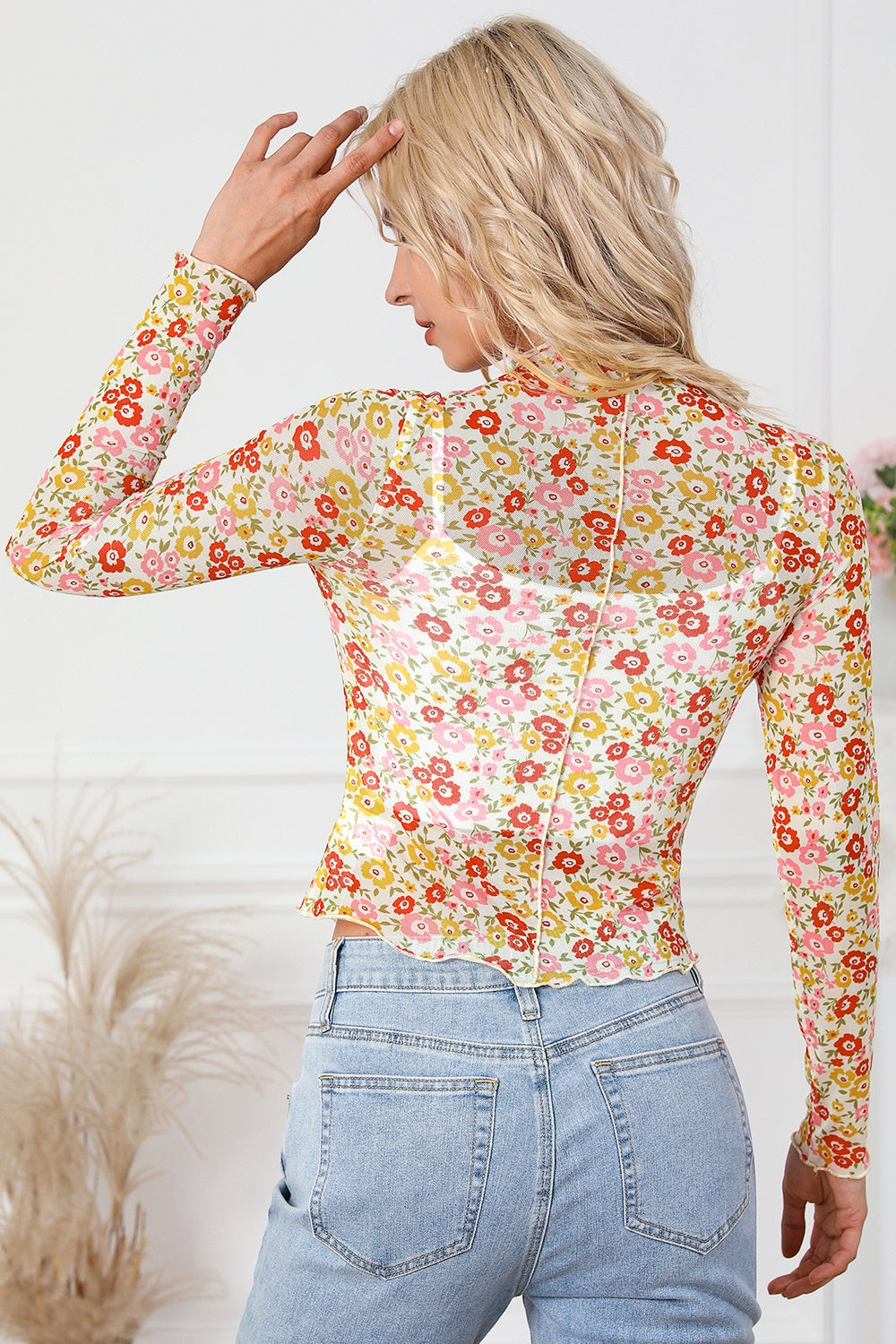 Honeybee Mumford's Floral Mock Neck Long Sleeve Blouse