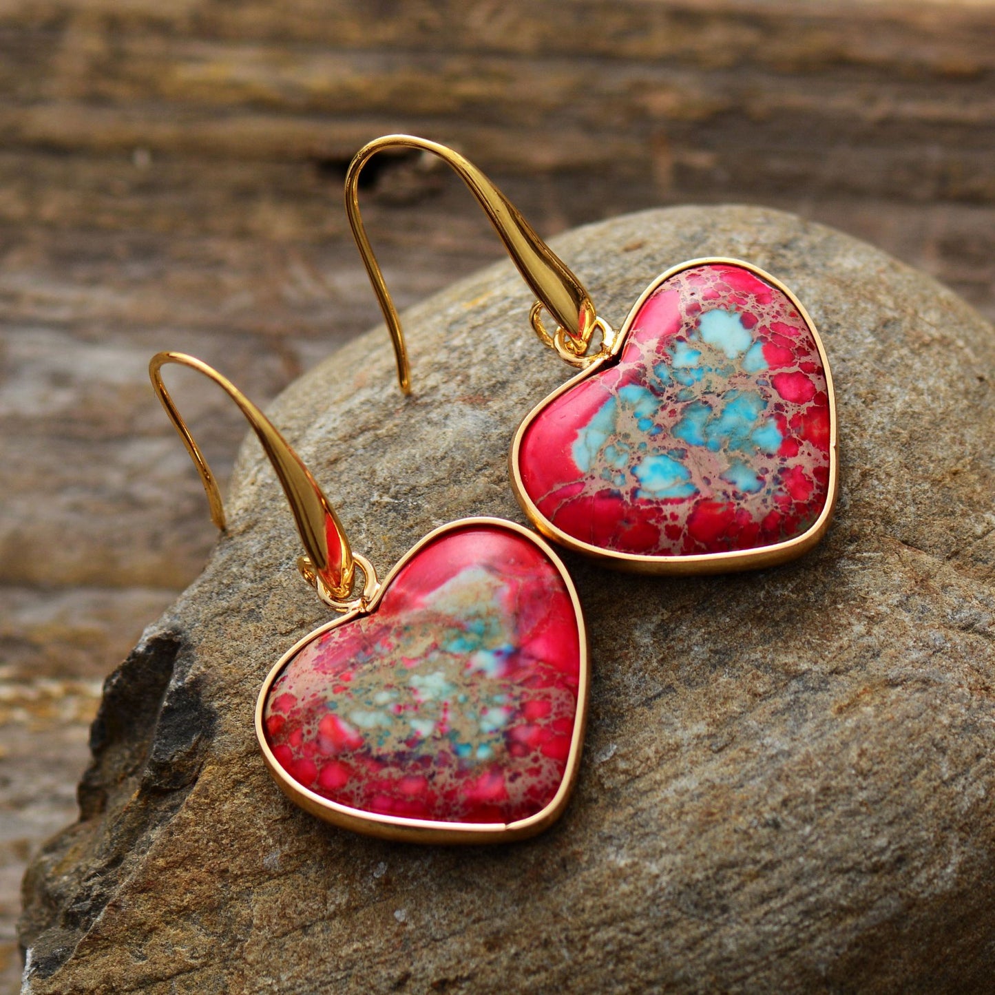 honeybee Mumford's Natural Stone Heart Drop Earrings