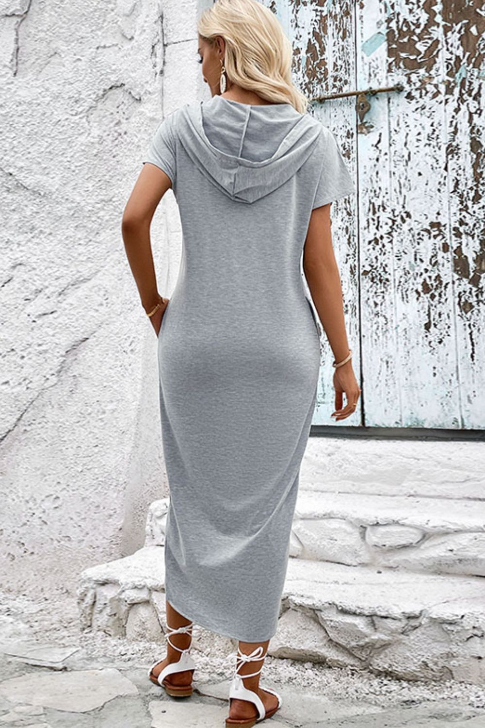 Honeybee Mumford's Short Sleeve Front Slit Hooded Dress