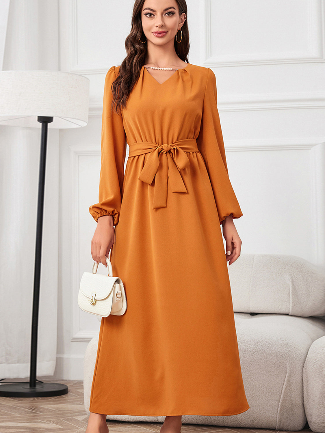 Honeybee Mumford's Tie Waist Puff Sleeve Maxi Dress