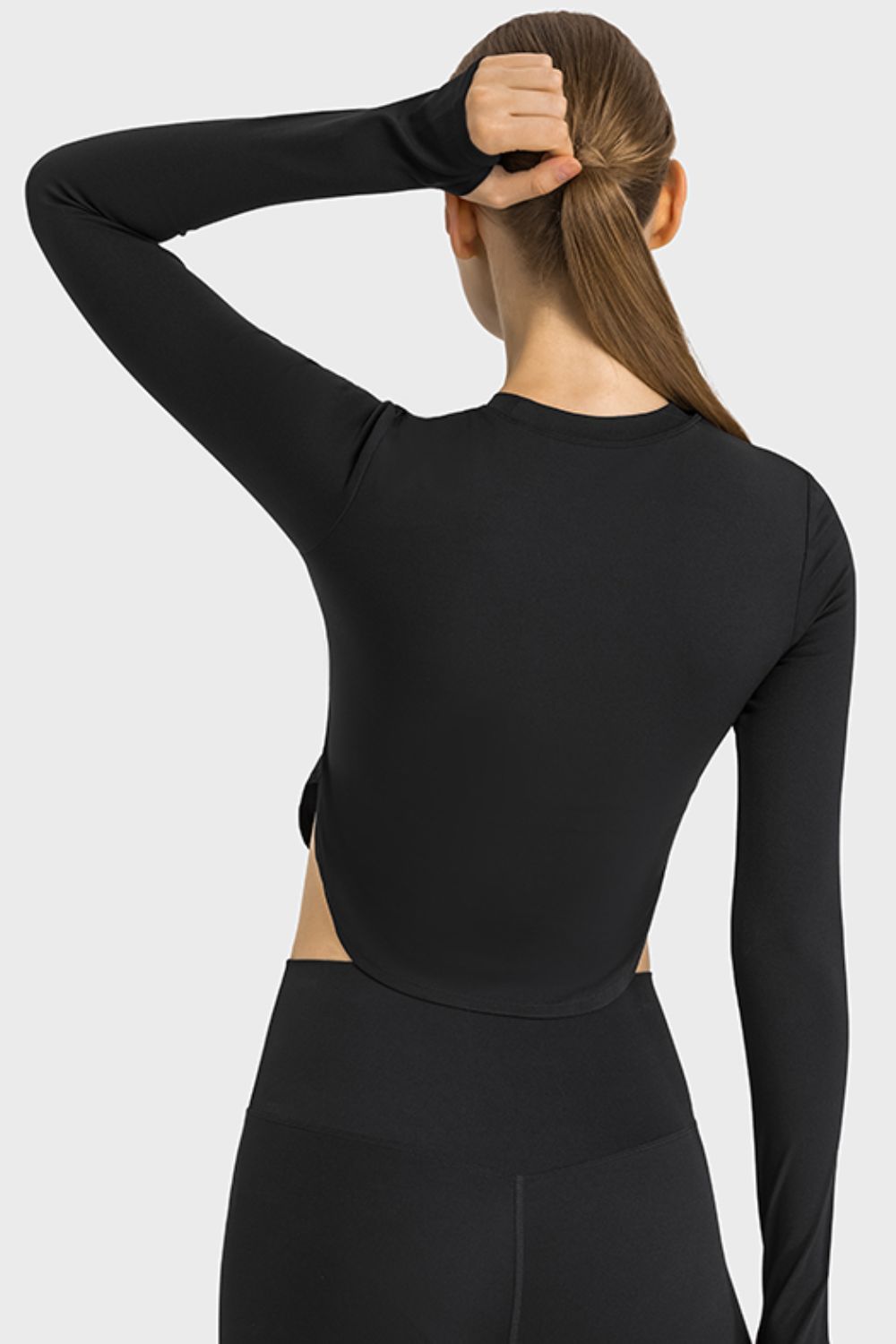 Honeybee Mumford's Side Slit Long Sleeve Round Neck Crop Top