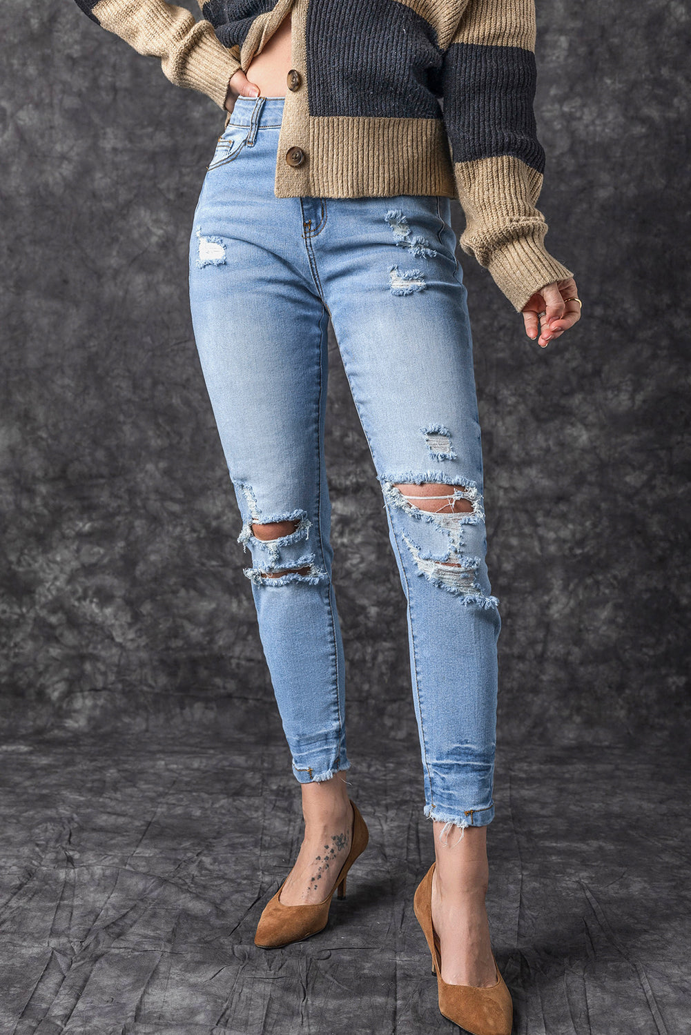 Honeybee Mumford's Light Blue Vintage Distressed Ripped Skinny Jeans