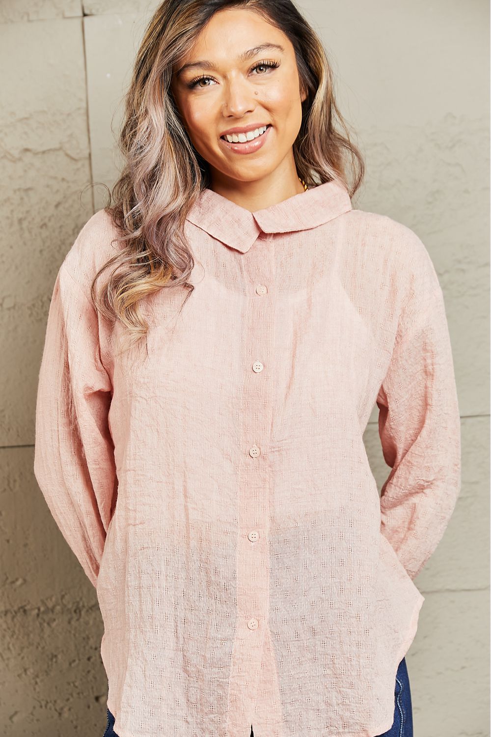 Honeybee Mumford's Petal Dew Take Me Out Lightweight Button Down Top