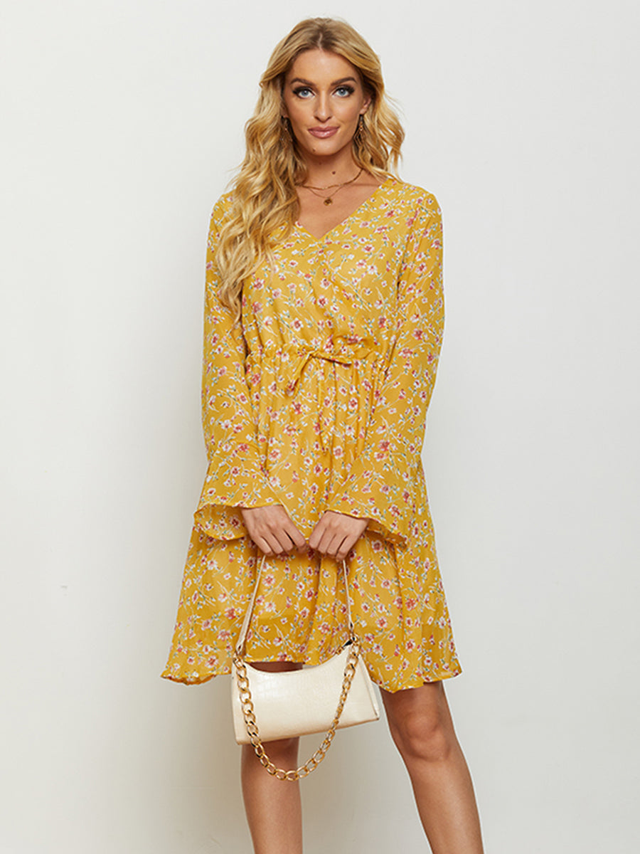 Honeybee Mumford's Floral Drawstring Waist V-Neck Dress