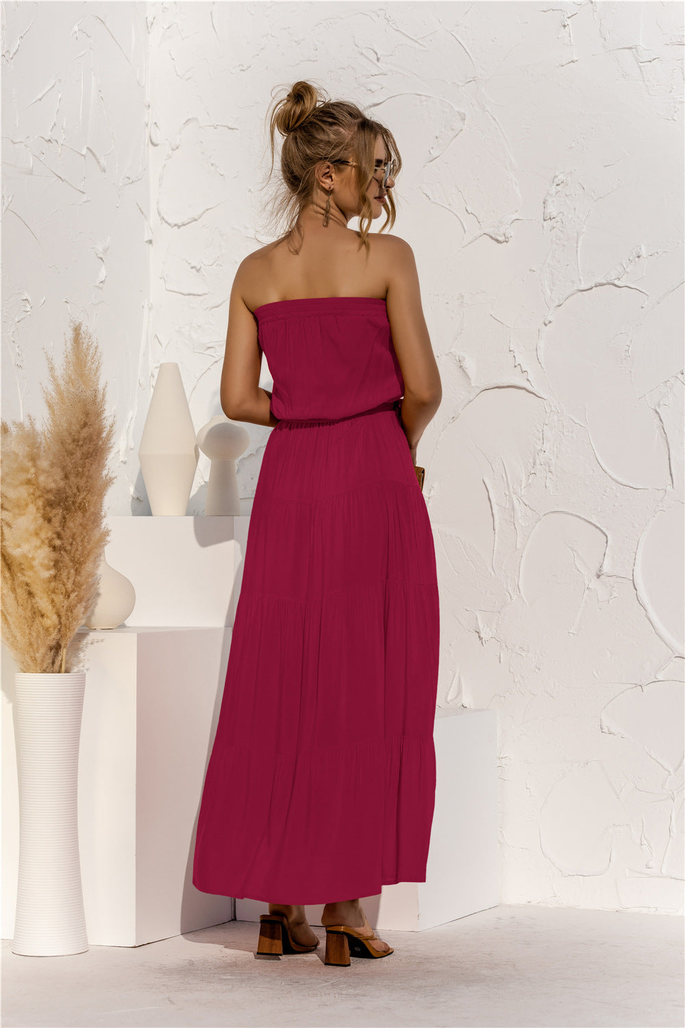 Honeybee Mumford's Strapless Tie Waist Tiered Maxi Dress