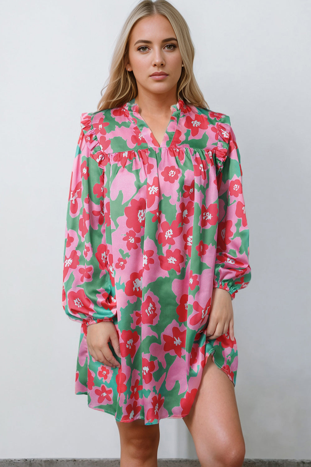 Honeybee Mumford's Floral Notched Neck Long Sleeve Dress