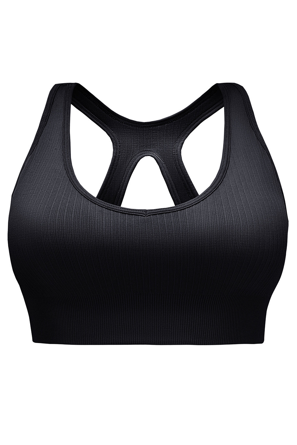 Honeybee Mumford's Black Ribbed Hollow-out Racerback Yoga Sports Bra