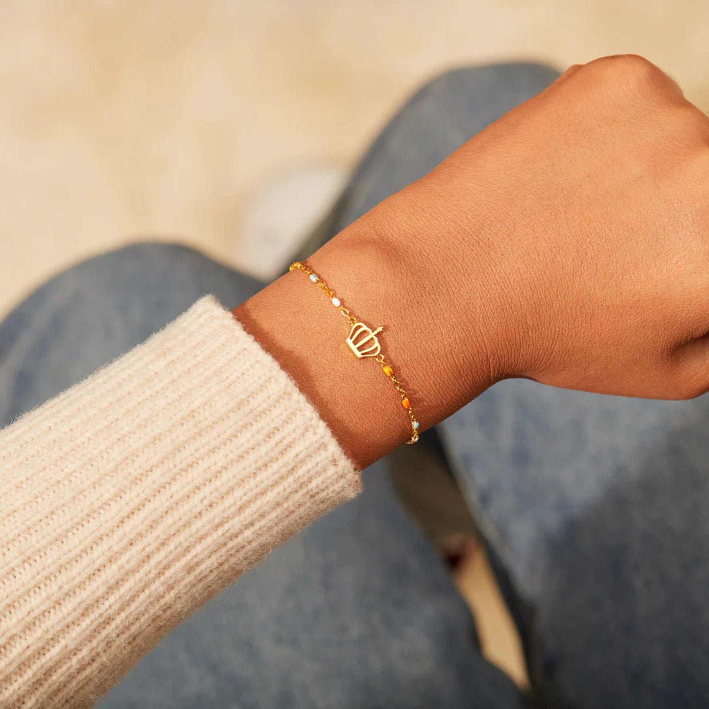 Honeybee Mumford's Crown Shape 18K Gold-Plated Bead Bracelet