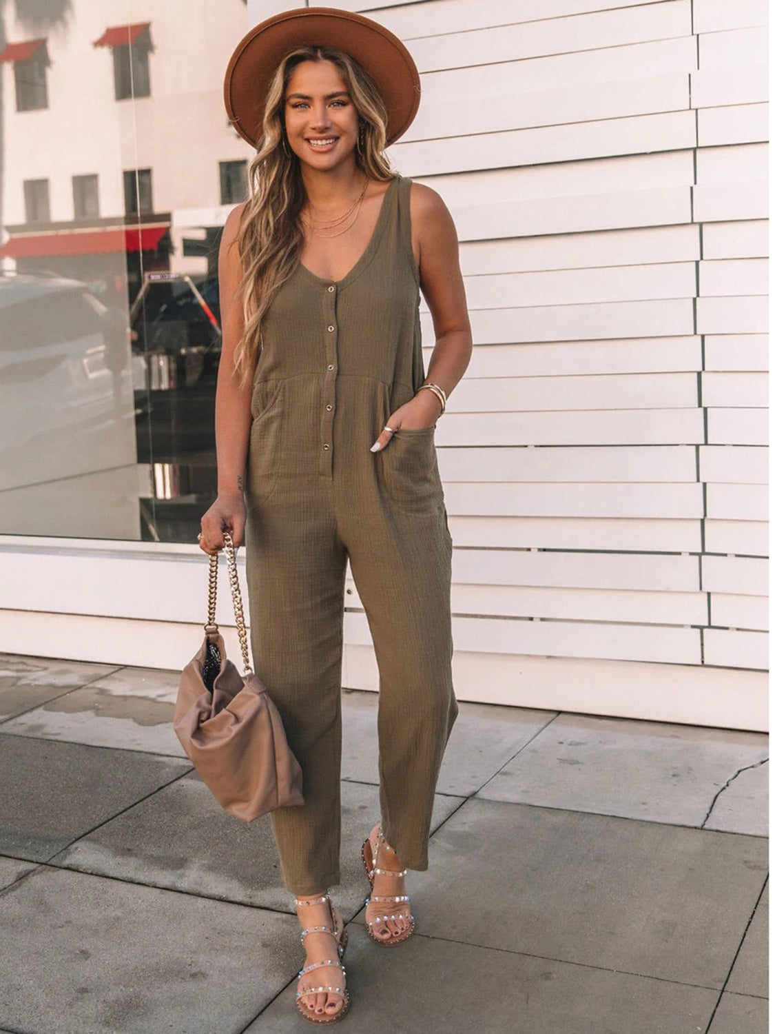 Honeybee Mumford's Full Size Scoop Neck Wide Strap Jumpsuit