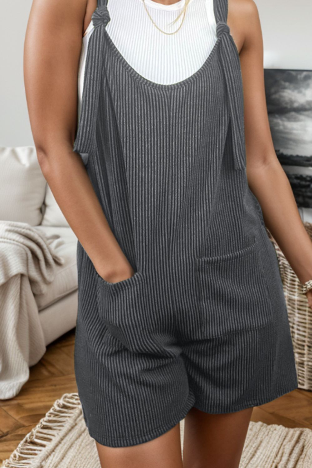 Honeybee Mumford's Scoop Neck Striped Wide Strap Romper