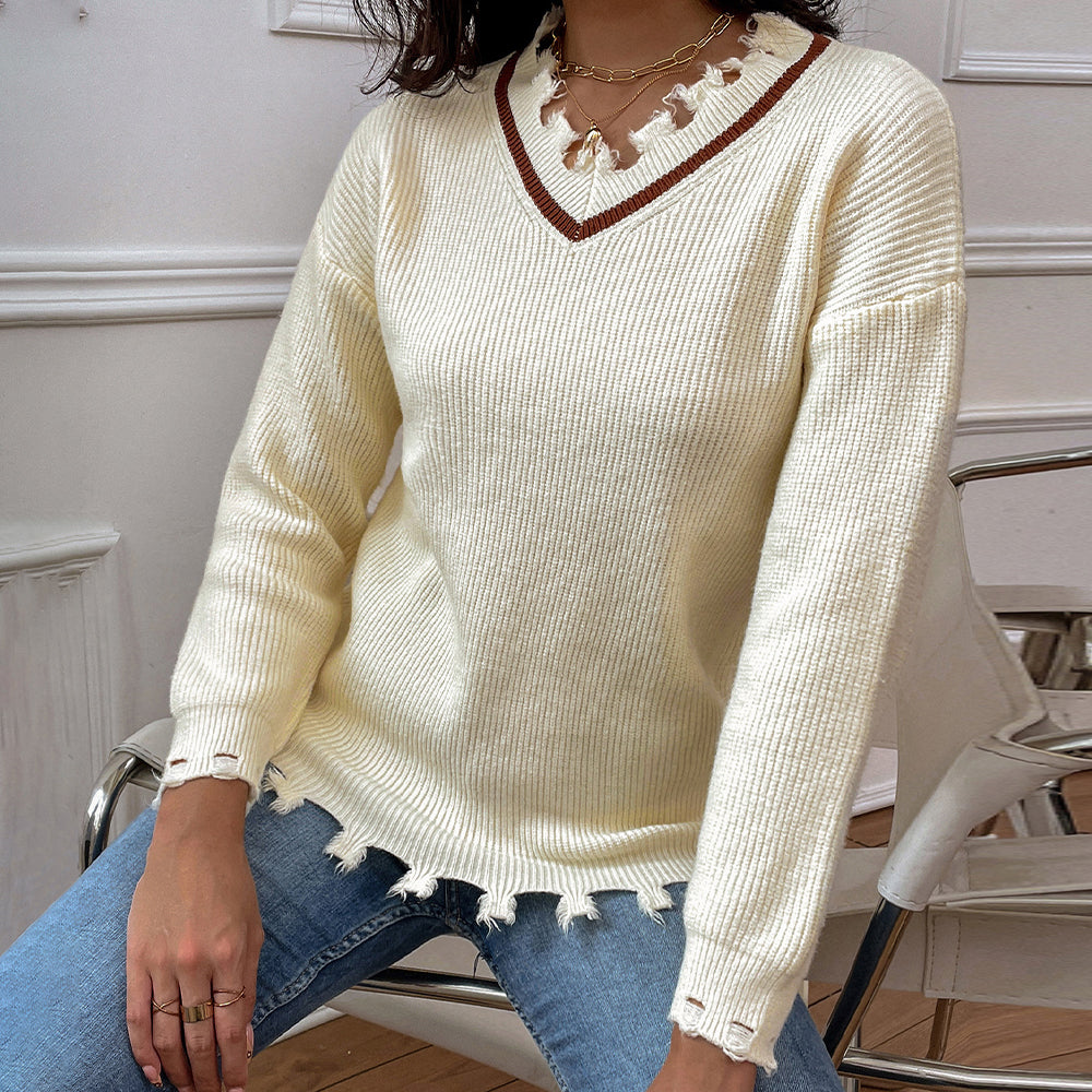 Honeybee Mumford's Frayed Detail V-Neck Sweater