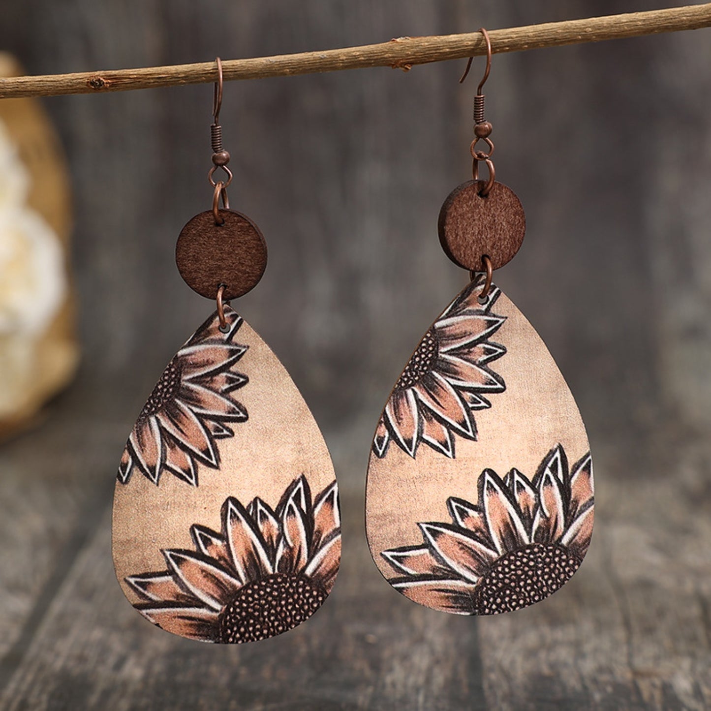 honeybee Mumford's Wooden Iron Hook Dangle Earrings