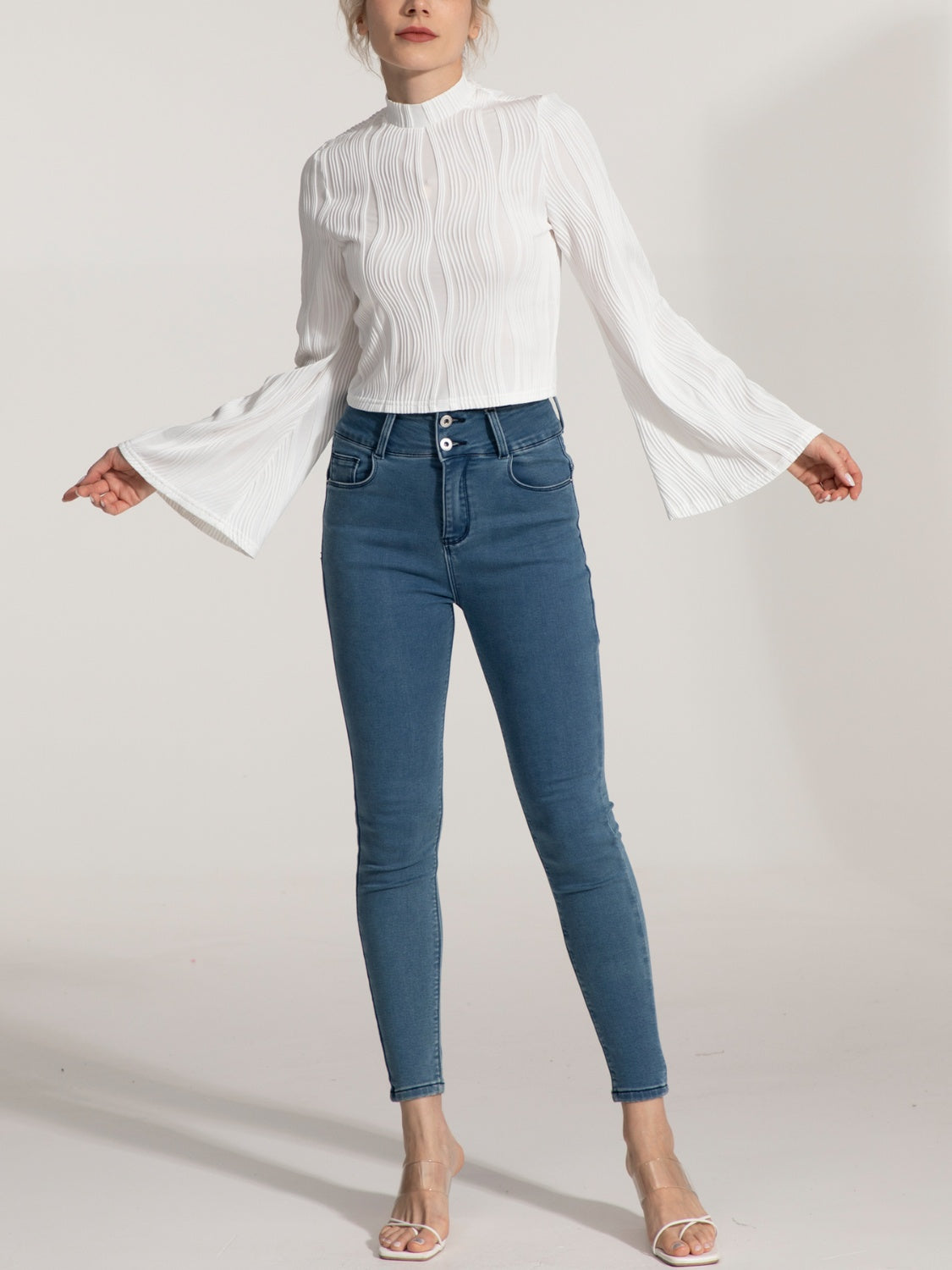 Honeybee Mumford's Mock Neck Flare Sleeve Blouse