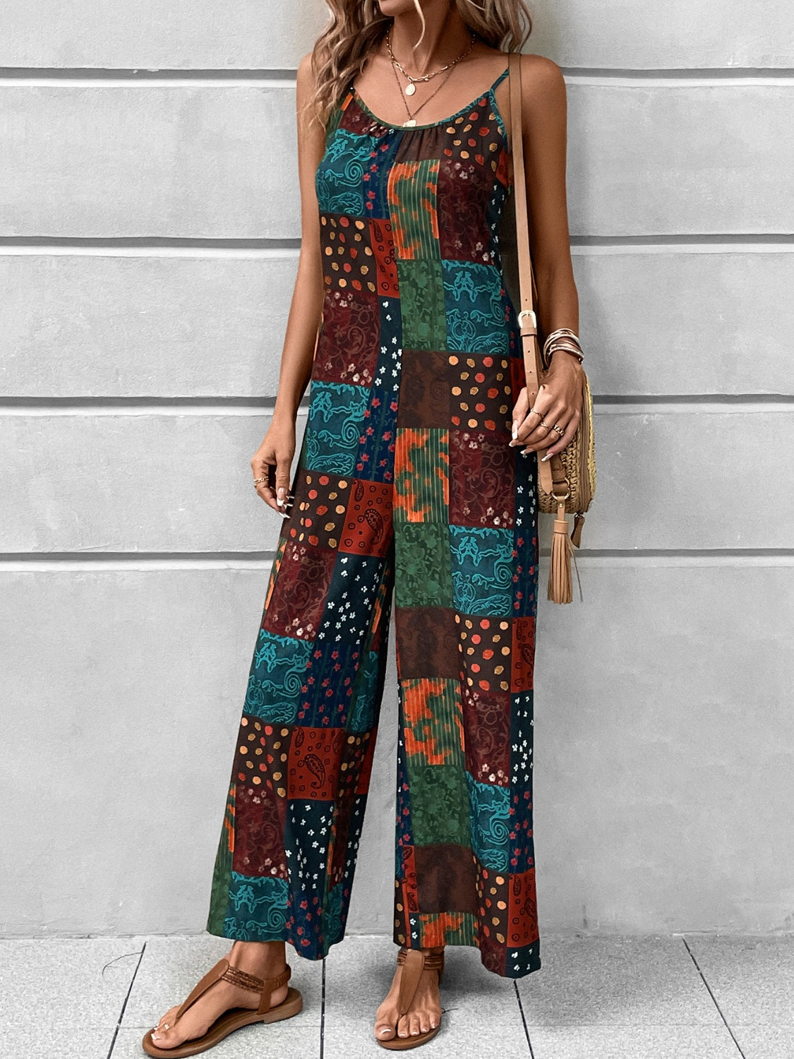 Honeybee Mumford's Printed Scoop Neck Spaghetti Strap Jumpsuit