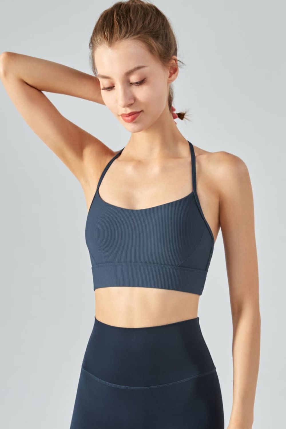 Honeybee Mumford's Ribbed Halter Neck Open Back Cropped Sports Cami