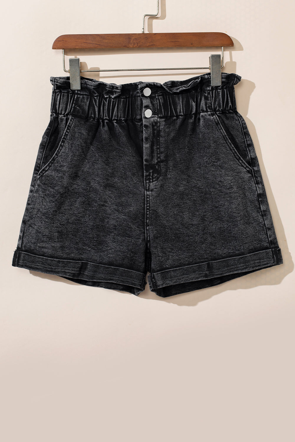 Honeybee Mumford's Black Vintage Washed Frilled High Waist Denim Shorts