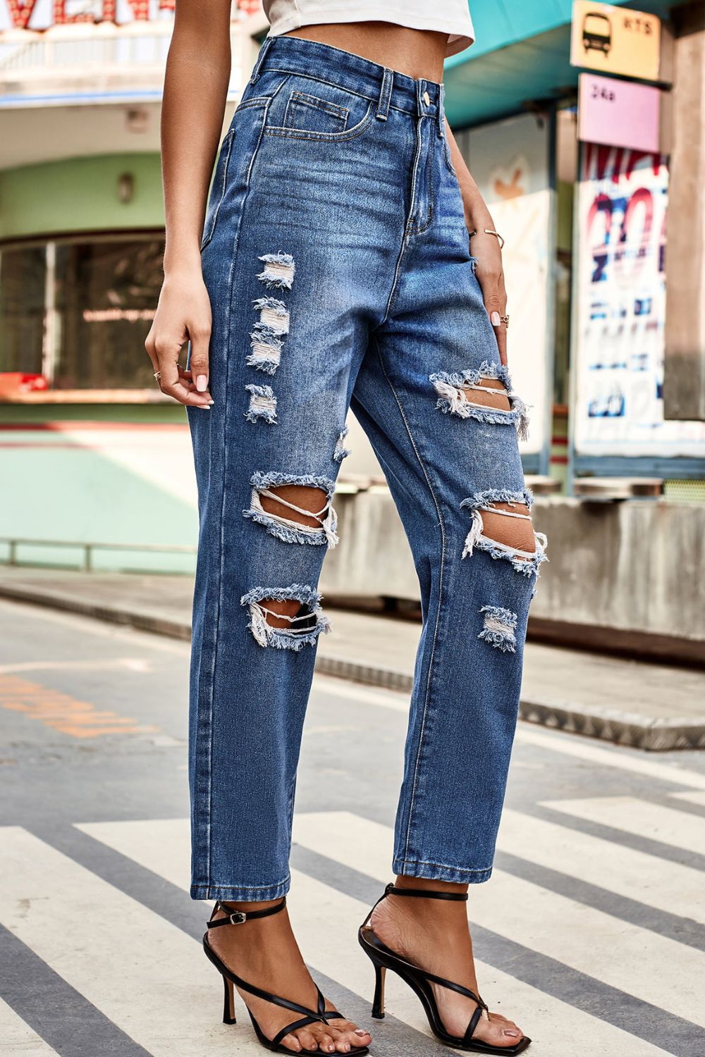 Honeybee Mumford's Distressed High Waist Straight Jeans