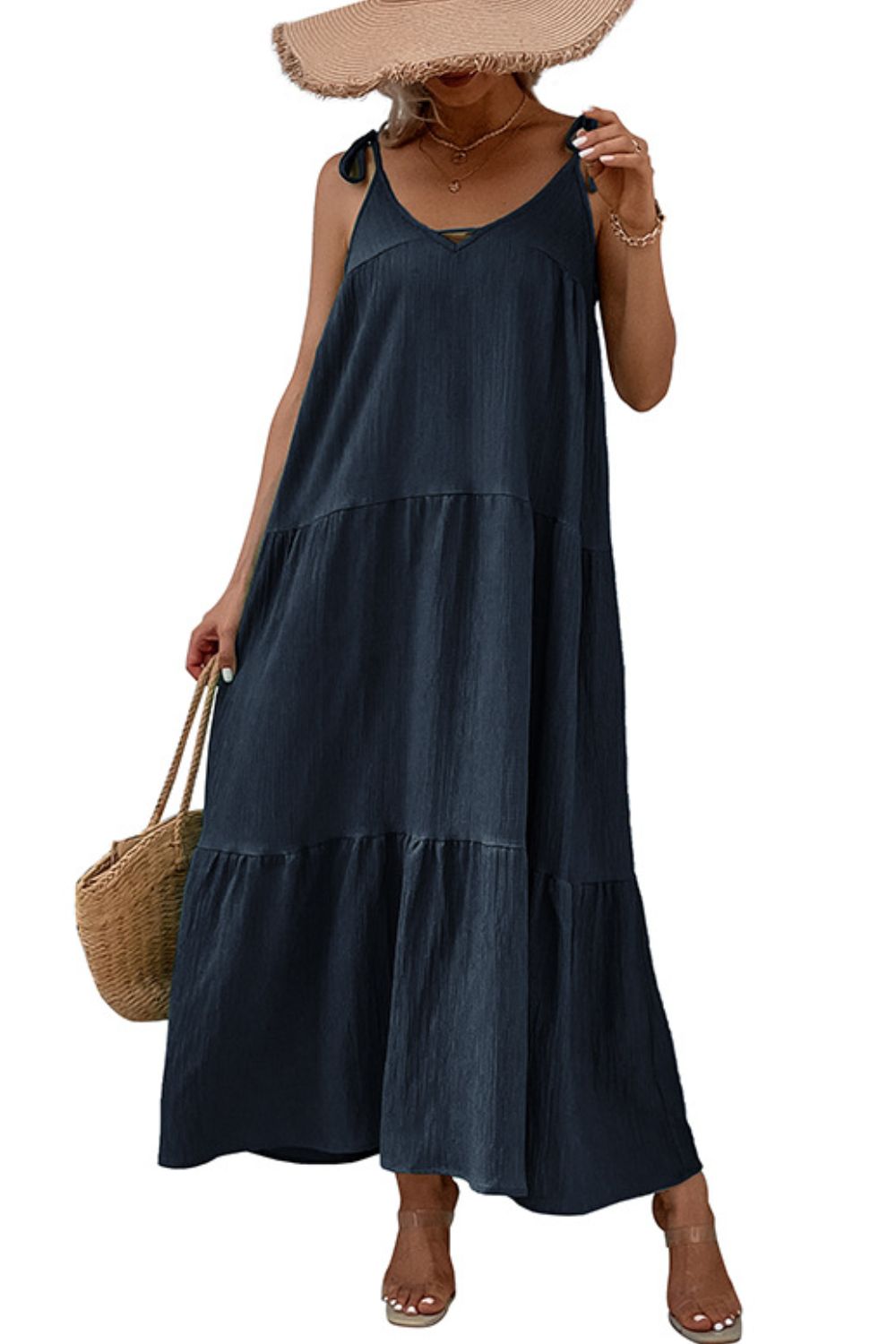 Honeybee Mumford's Tie-Shoulder Tiered Maxi Dress