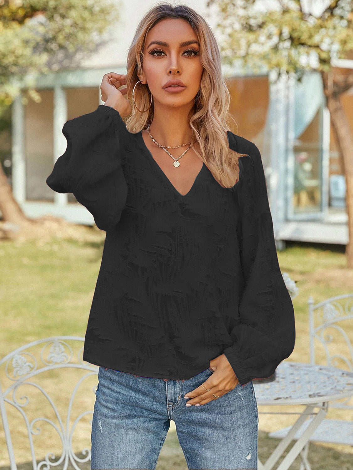 Honeybee Mumford's V-Neck Long Sleeve Blouse