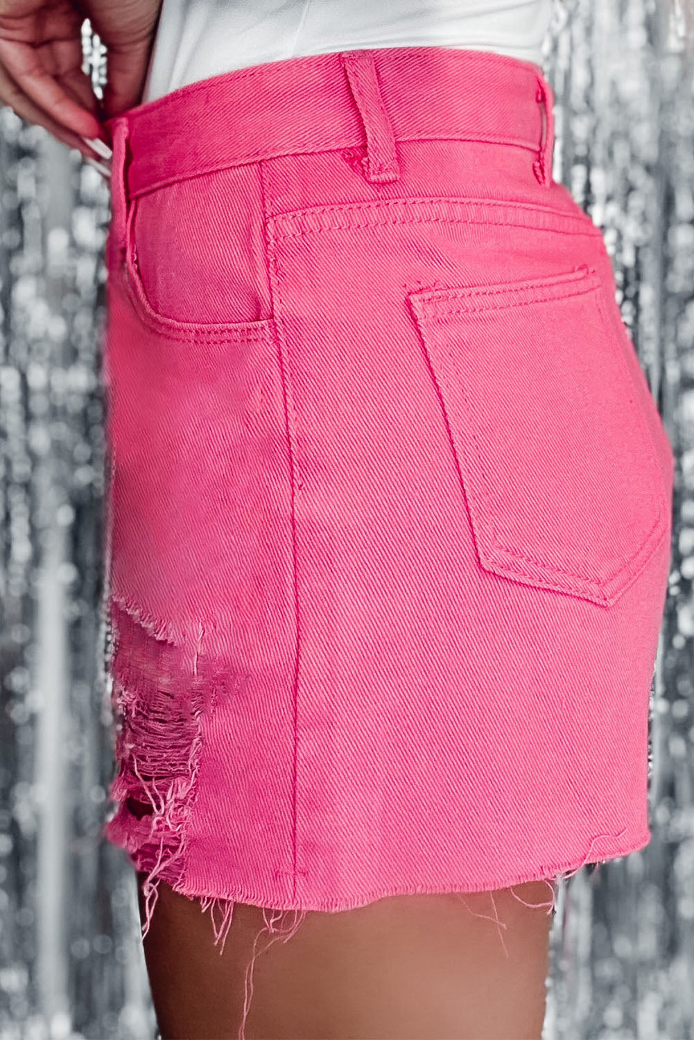 Honeybee Mumford's Rose Distressed Slim Fit High Waist Denim Shorts