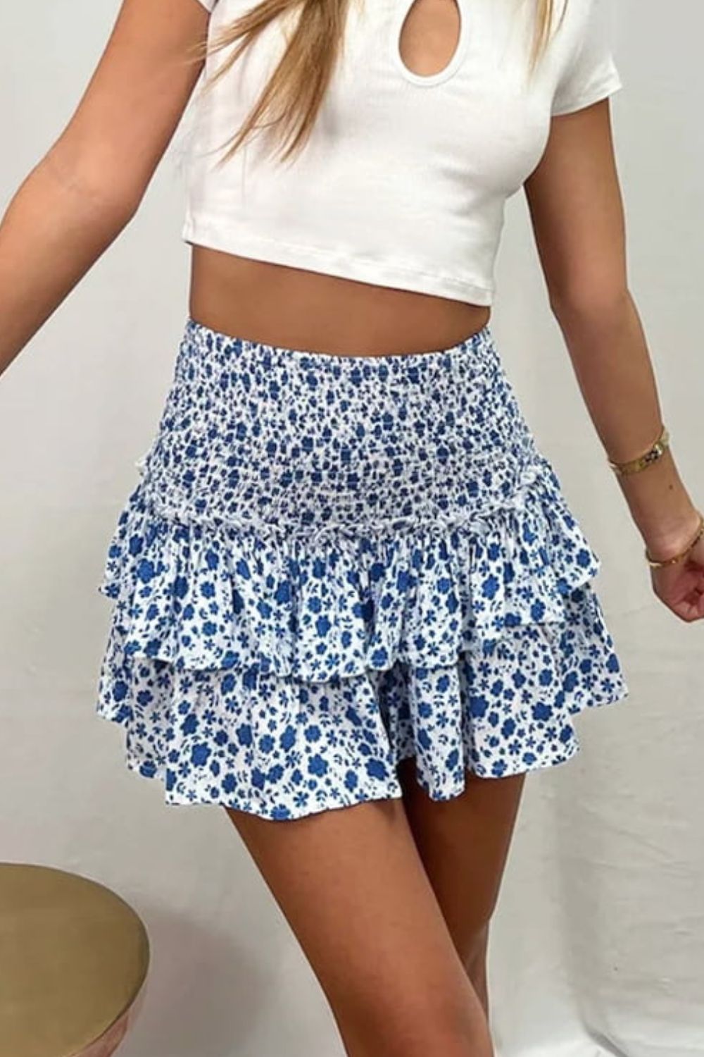 Honeybee Mumford's Printed Frill Trim Smocked Mini Skirt