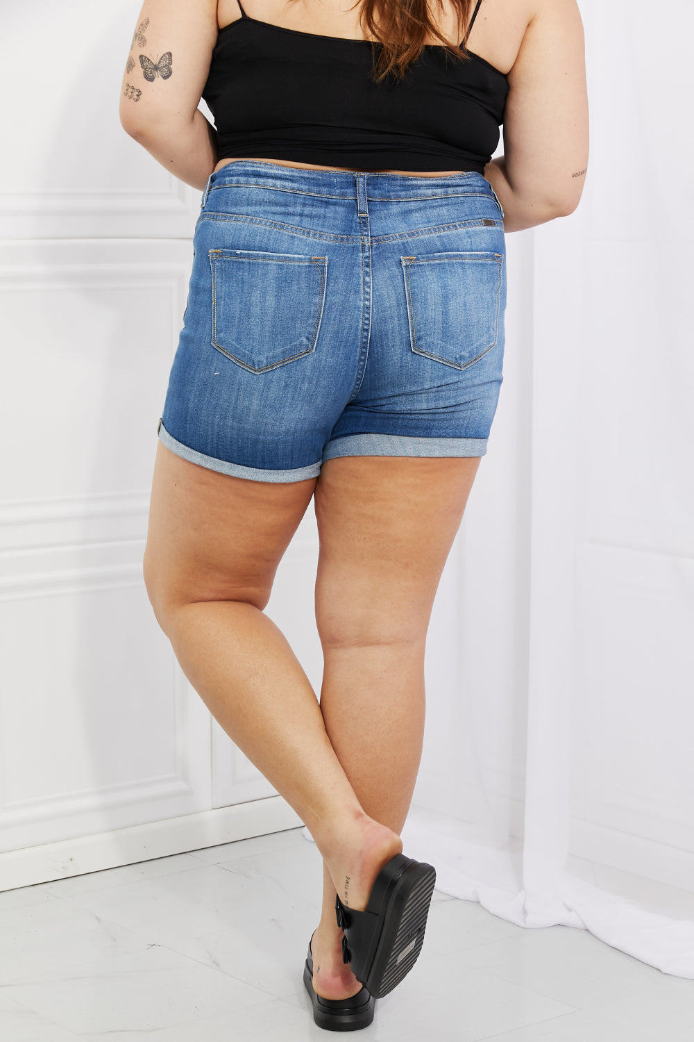 Honeybee Mumford's Full Size High Rise Medium Stone Wash Denim Shorts