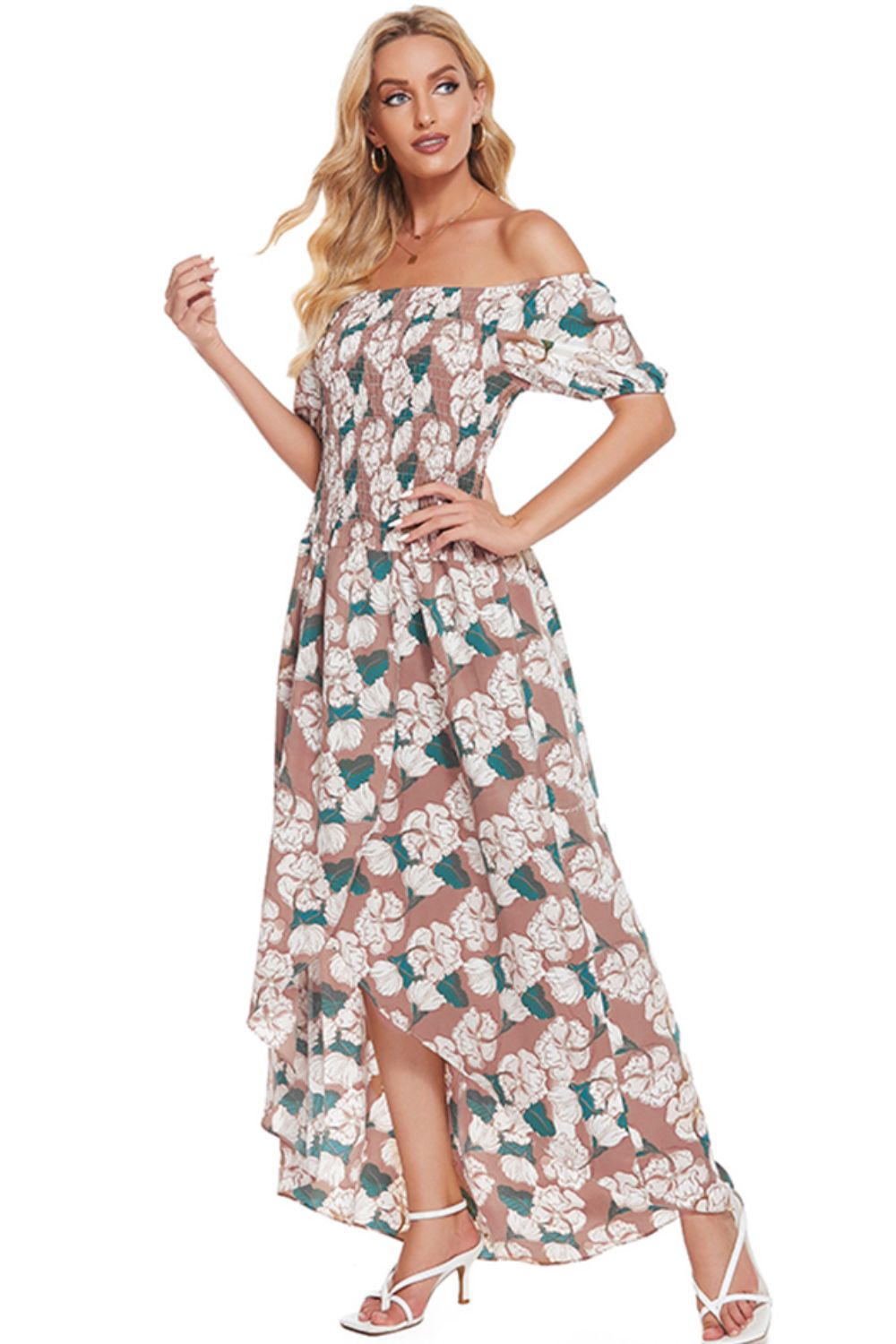 Honeybee Mumford's Floral Off-Shoulder Slit Maxi Dress