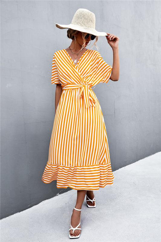 Honeybee Mumford's Striped Tie Belt Midi Dress