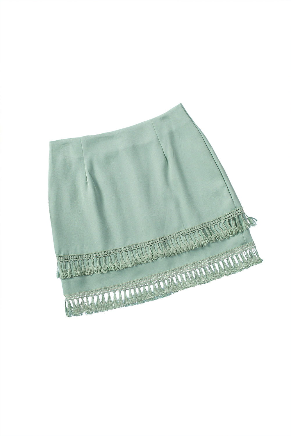 Honeybee Mumford's Green Tiered Tassel Zip-up High Waist Mini Skirt