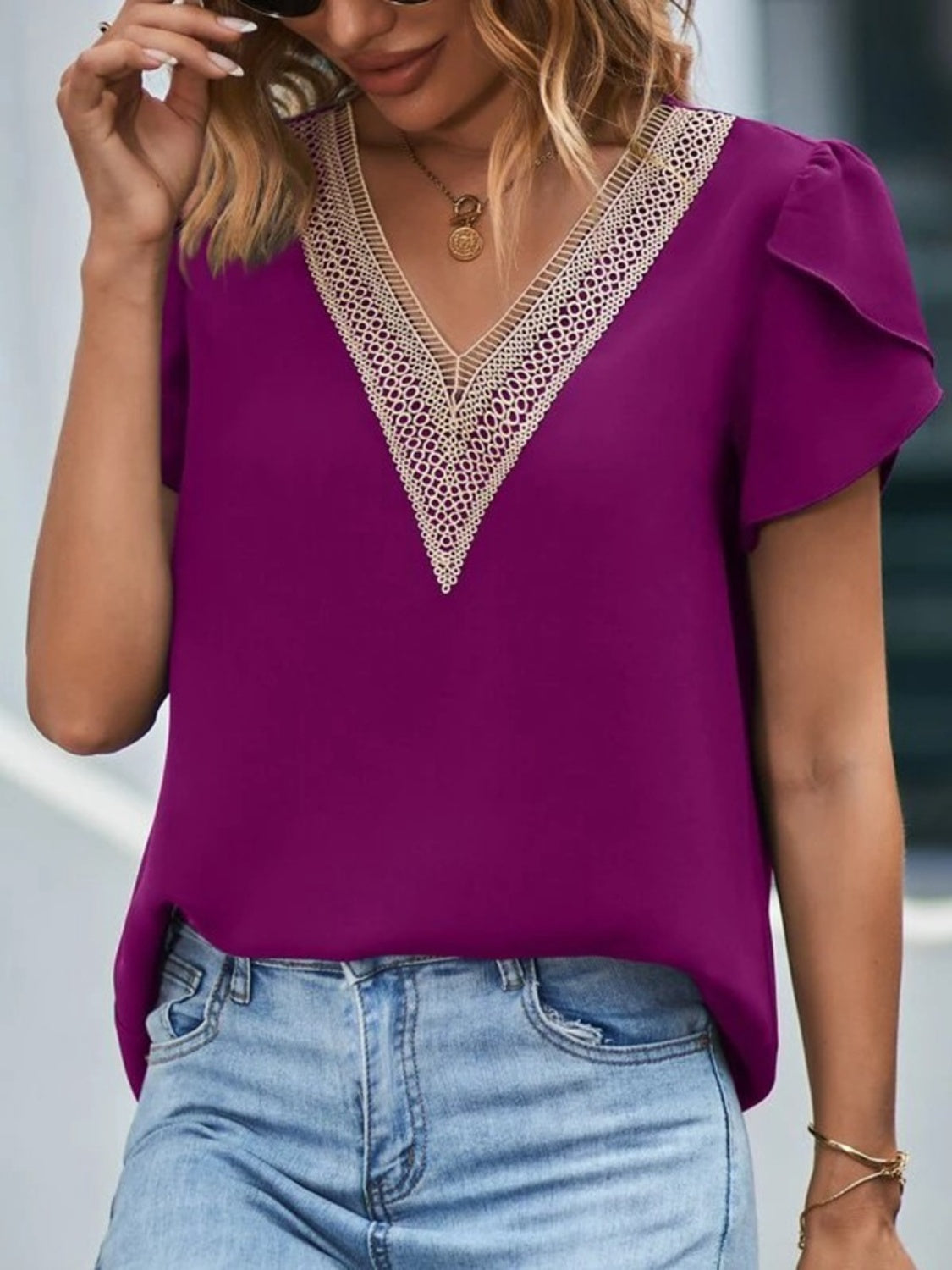 Honeybee Mumford's V-Neck Petal Sleeve Blouse