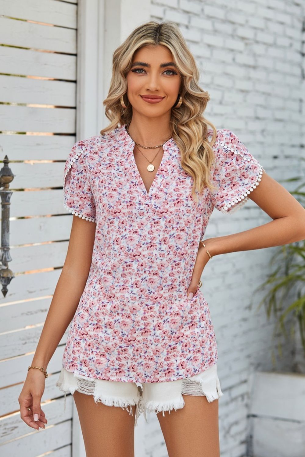 Honeybee Mumford's Floral Notched Neck Blouse