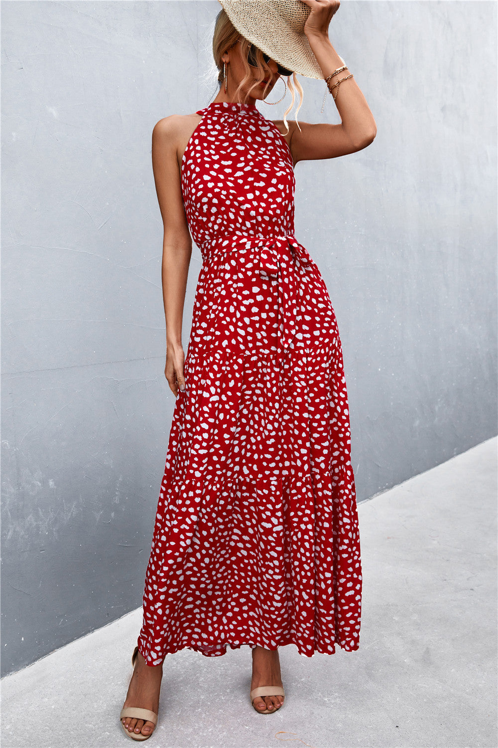 Honeybee Mumford's Printed Sleeveless Tie Waist Maxi Dress