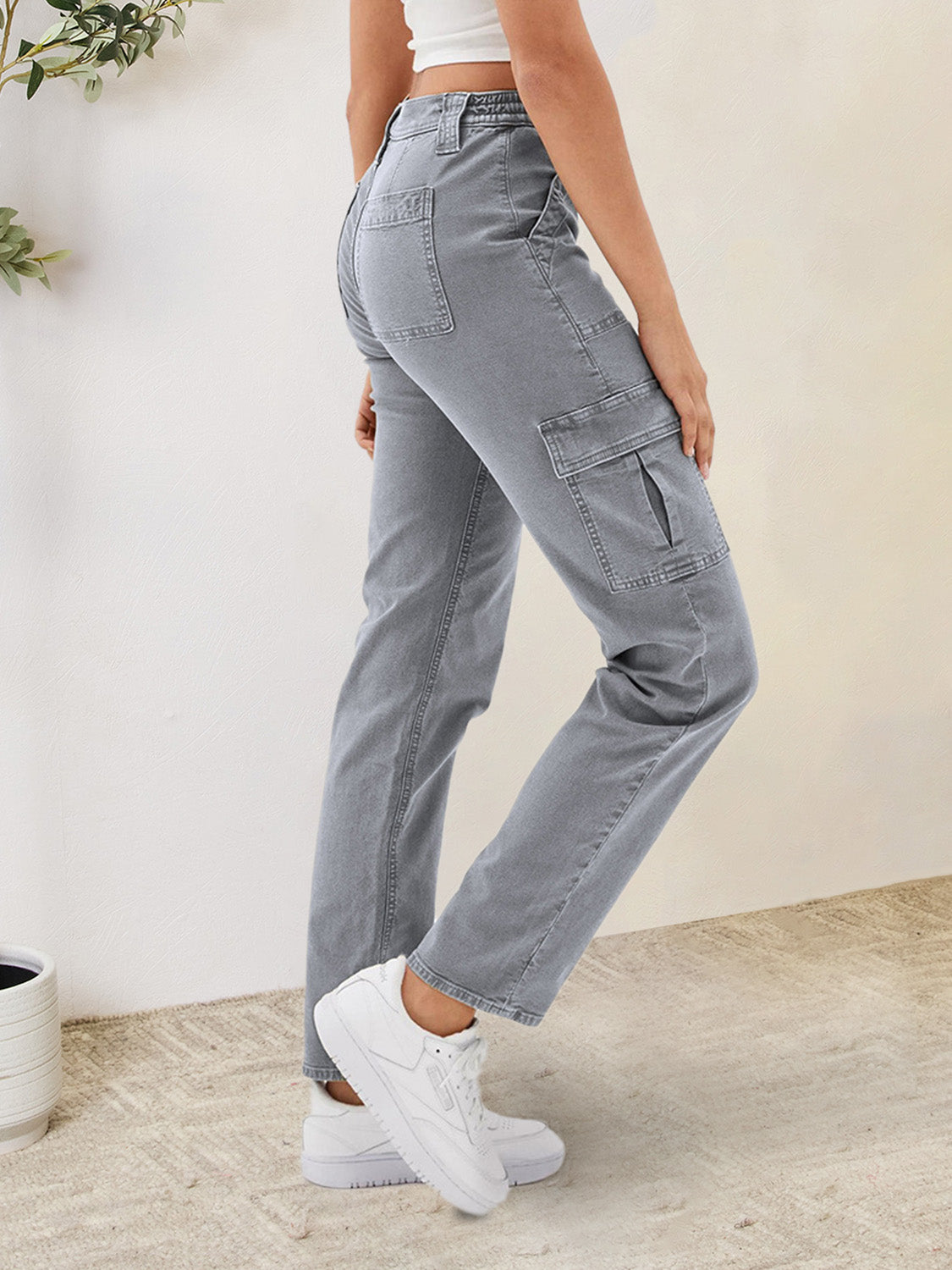 Honeybee Mumford's Buttoned Straight Jeans with Cargo Pockets