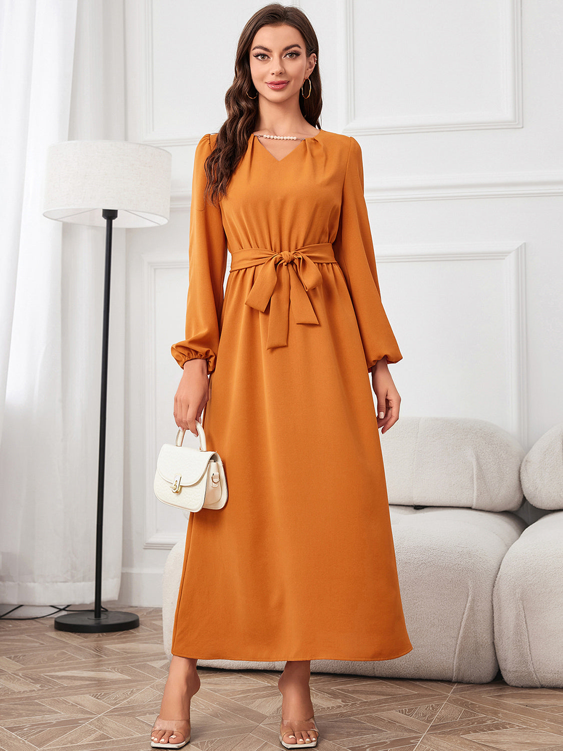 Honeybee Mumford's Tie Waist Puff Sleeve Maxi Dress