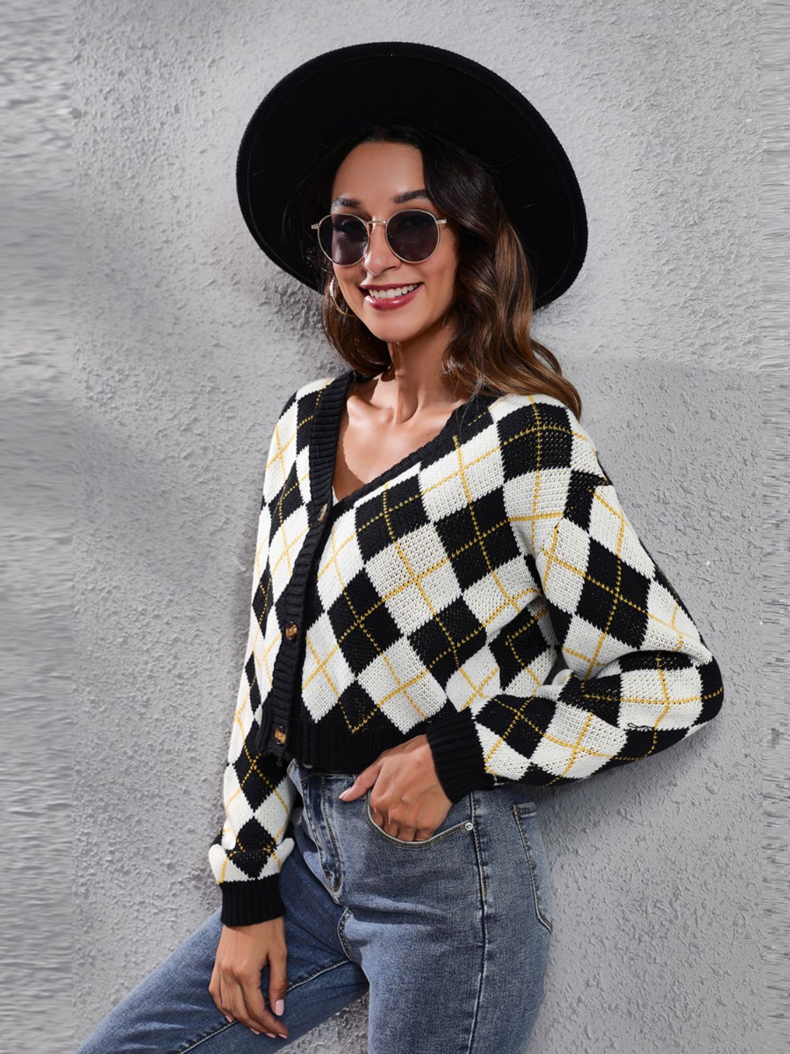 Honeybee Mumford's Geometric Button Up Long Sleeve Cardigan