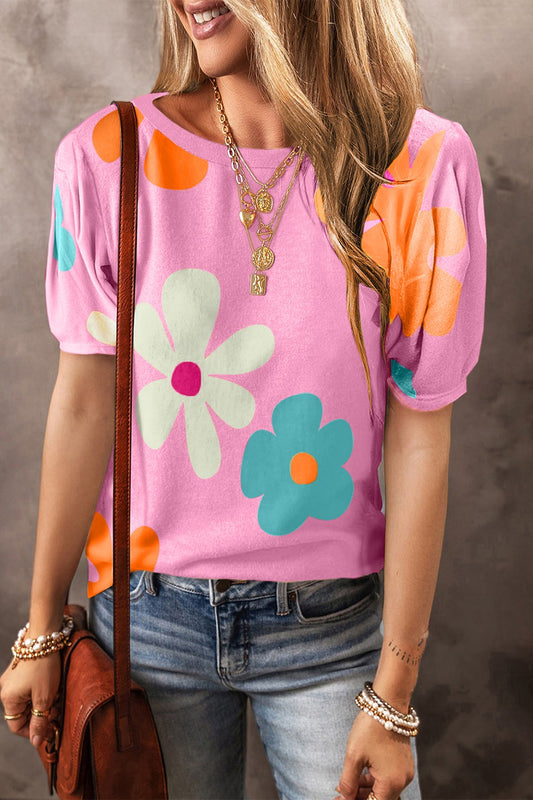 Honeybee Mumford's Flower Round Neck Short Sleeve Blouse