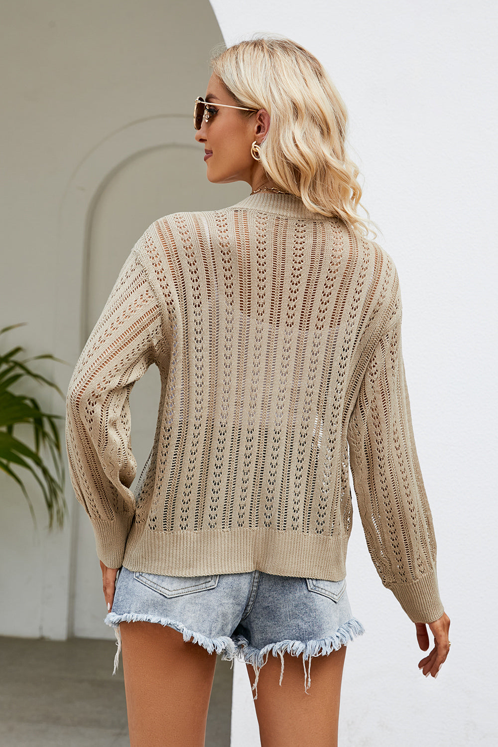 Honeybee Mumford's Openwork Button Front V-Neck Cardigan