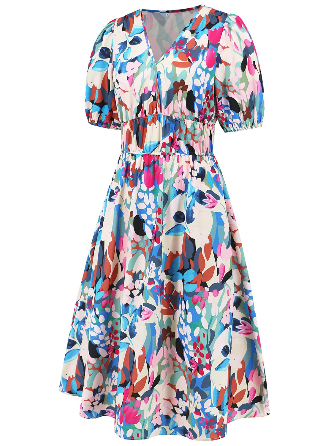 Honeybee Mumford's Ruched Printed Surplice Short Sleeve Dress