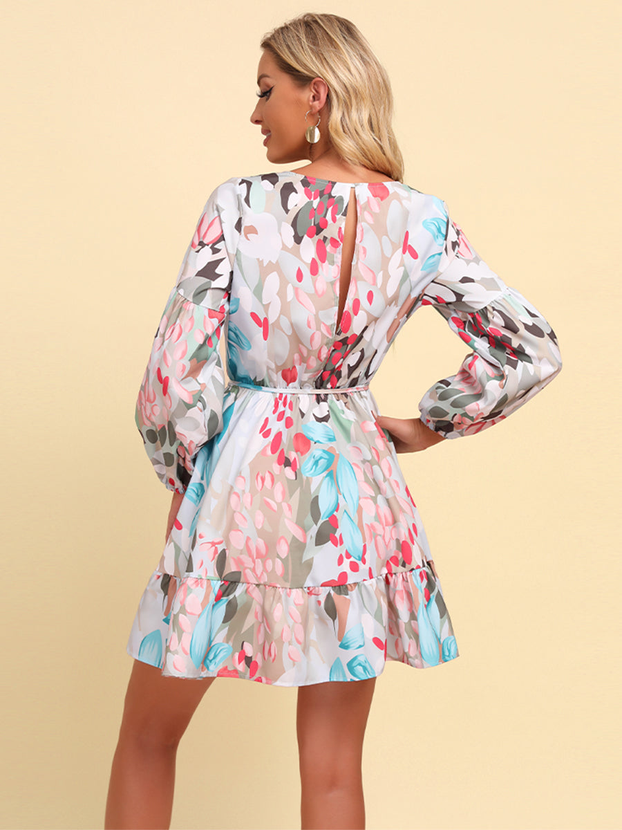 Honeybee Mumford's Printed Tie-Waist Puff Sleeve Surplice Dress