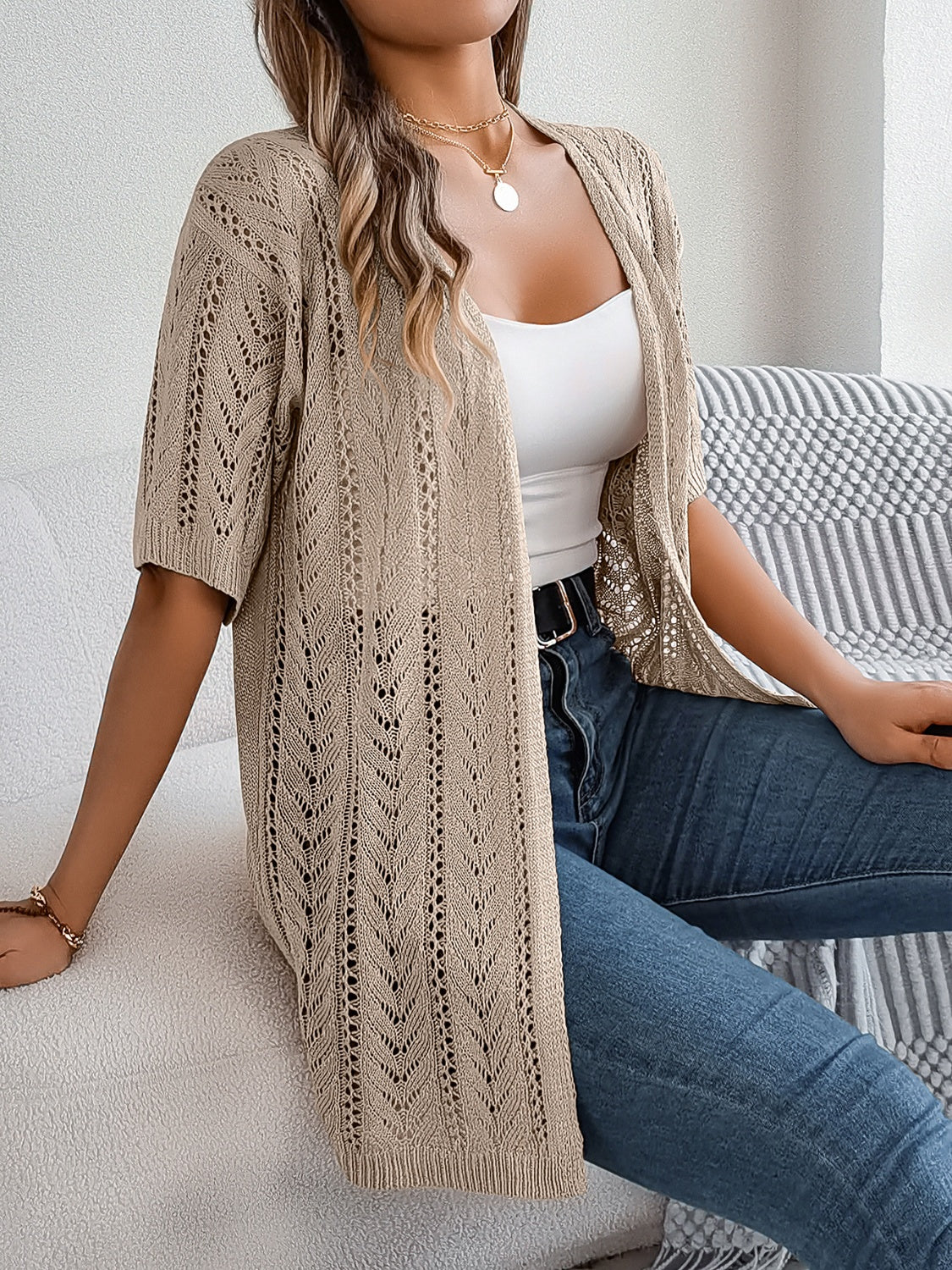 Honeybee Mumford's Openwork Open Front Half Sleeve Cardigan