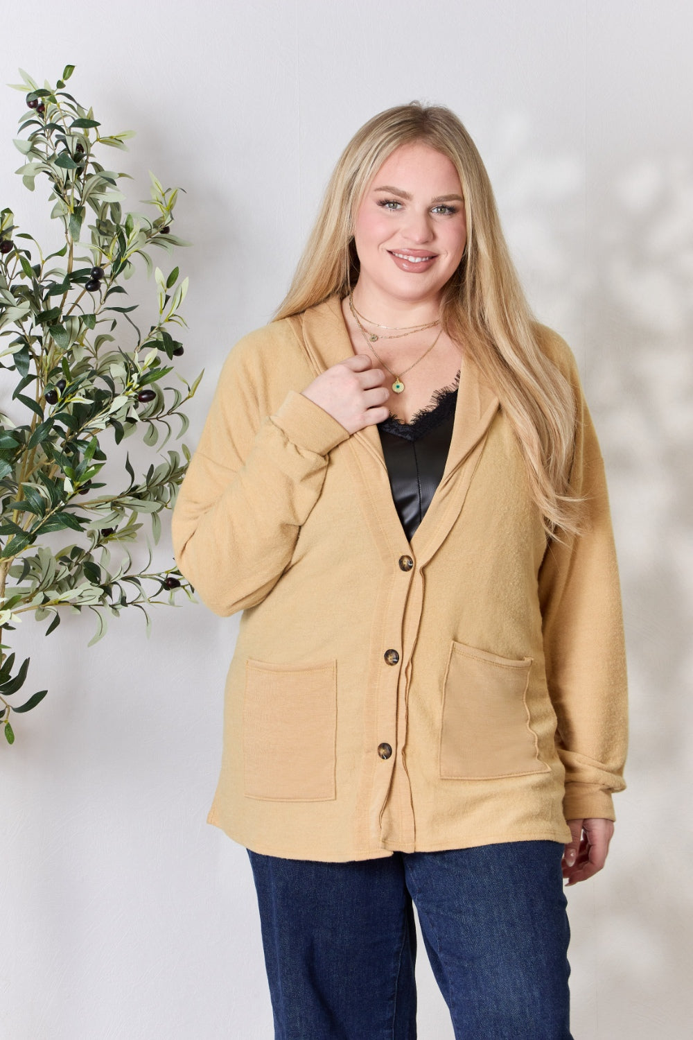 Honeybee Mumford's Heimish Full Size Button Up Long Sleeve Cardigan