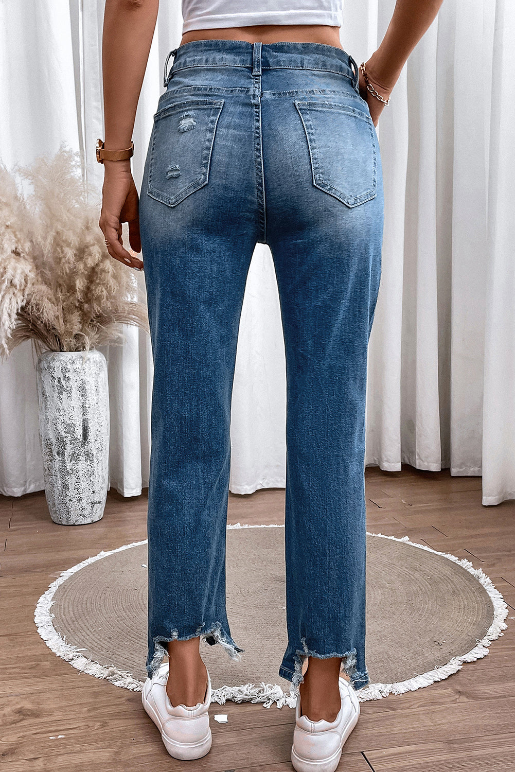 Honeybee Mumford's Distressed Raw Hem Straight Jeans