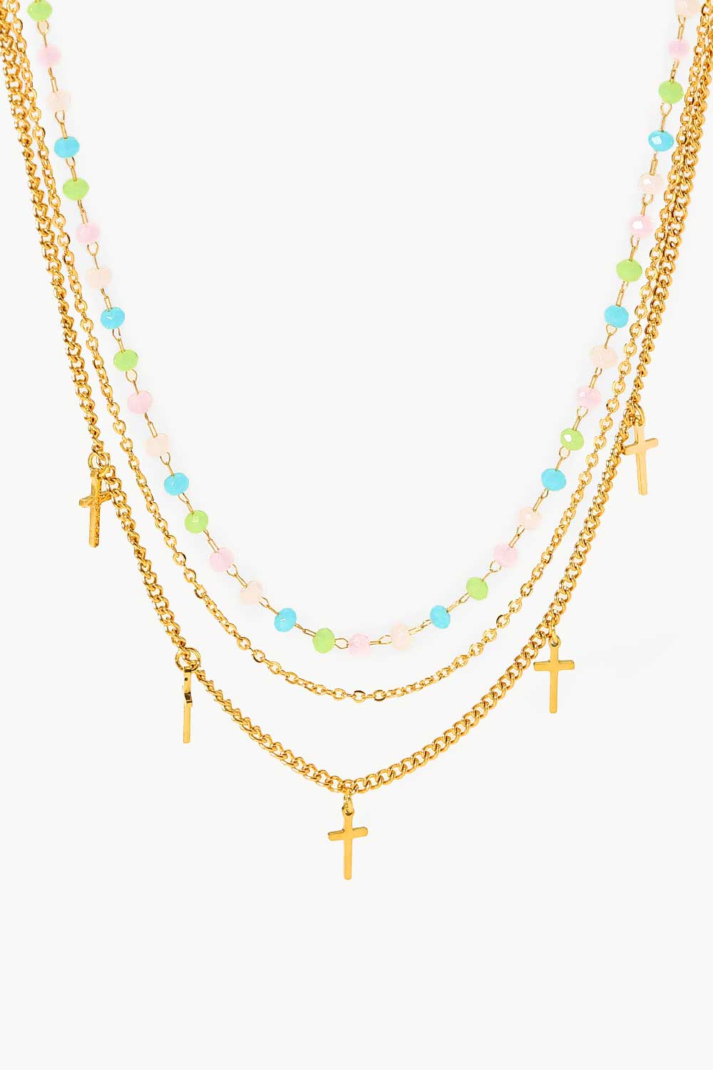 Honeybee Mumford's 18K Gold Plated Cross Pendant Triple-Layered Necklace