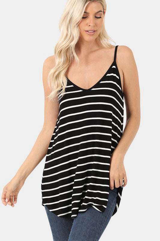 Honeybee Mumford's Striped V-Neck Curved Hem Cami