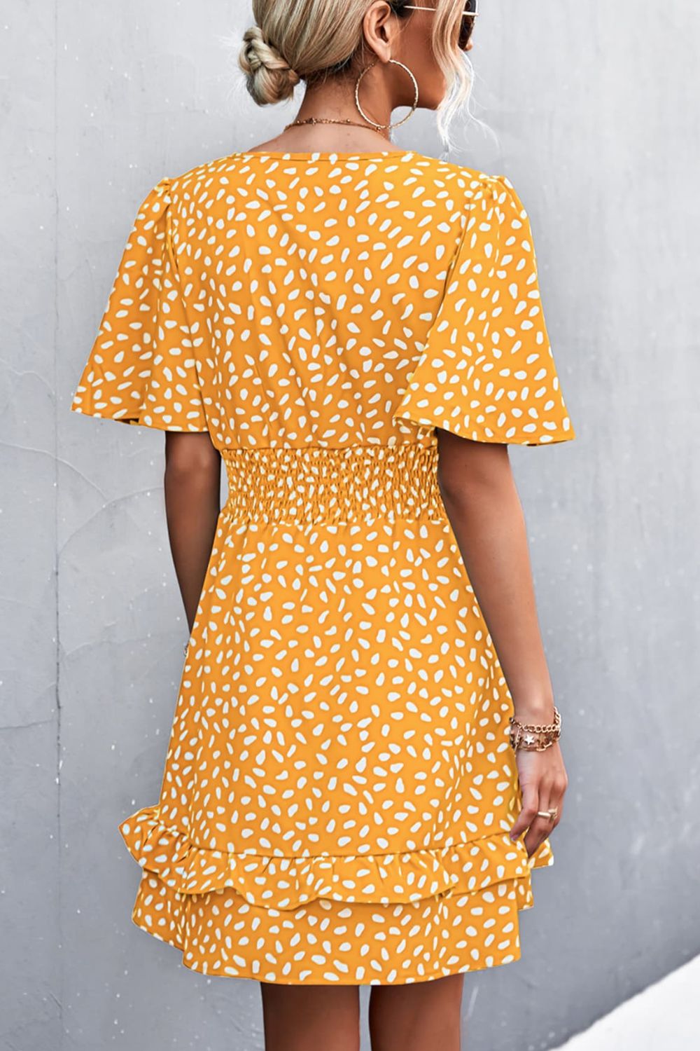 Honeybee Mumford's Printed Smocked Waist Layered Surplice Dress