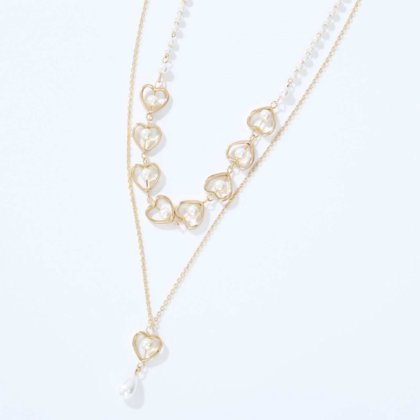 Honeybee Mumford's Double-Layered Heart & Pearl Pendant Necklace