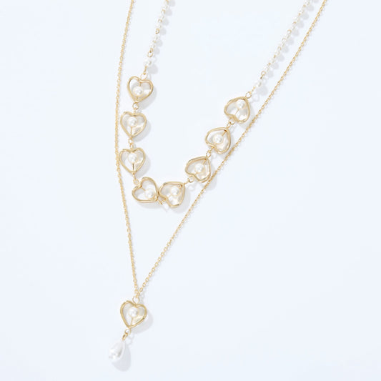 Honeybee Mumford's Double-Layered Heart & Pearl Pendant Necklace