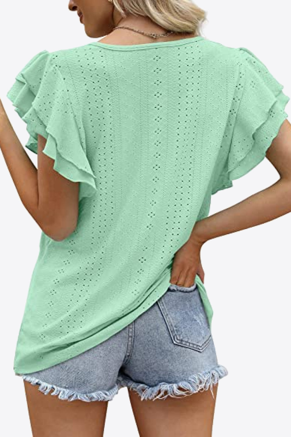 Honeybee Mumford's Round Neck Layered Flutter Sleeve Blouse