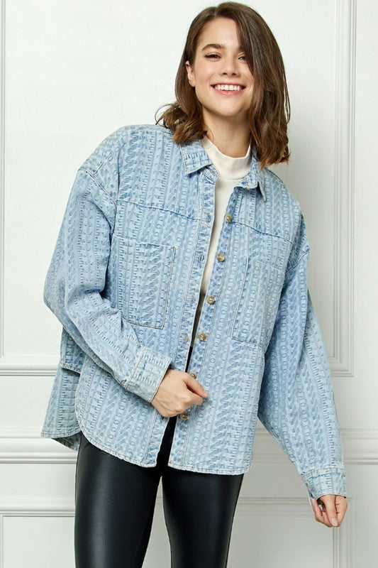 Honeybee Mumford's Veveret Button Up Dropped Shoulder Denim Top