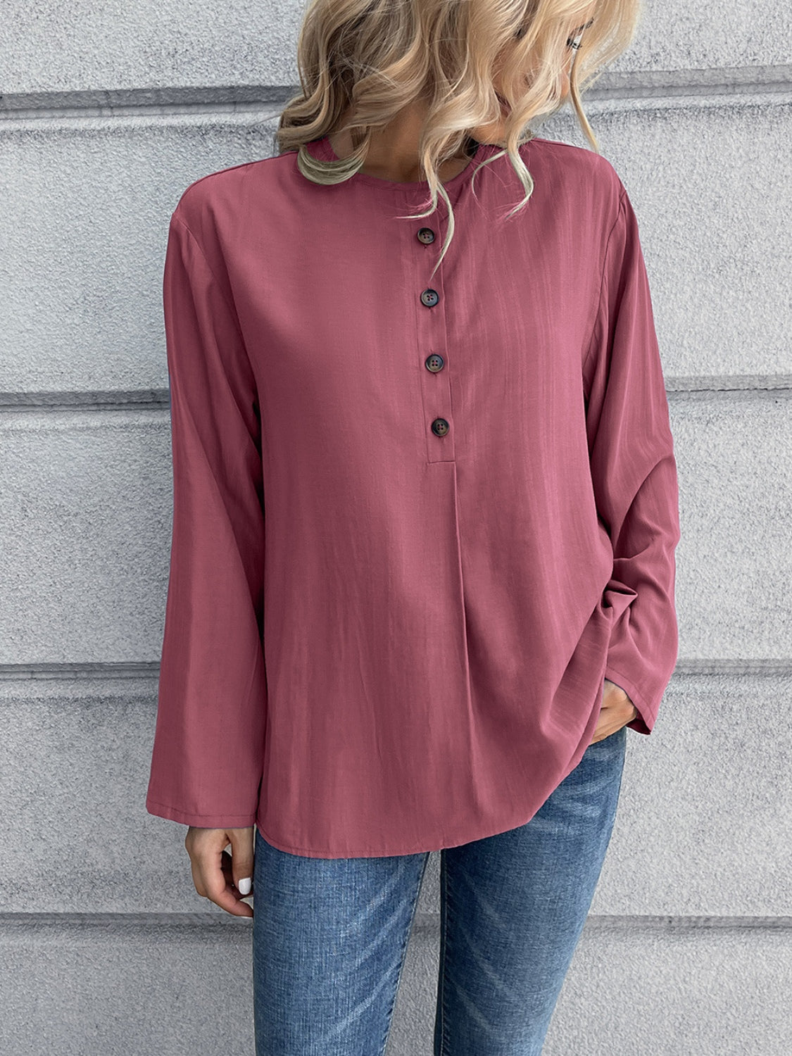 Honeybee Mumford's Half Button Long Sleeve Blouse